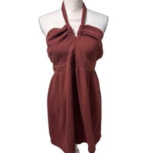 AMADI ANTHROPOLOGIE WOMEN PINK BROWN MINI DRESS ROBE SIZE LARGE 100% COTTON